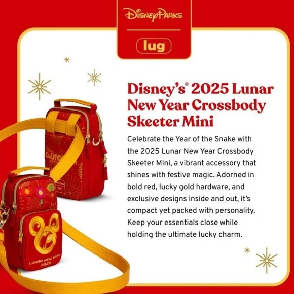 Disneyland Park Exclusive Lunar New year lug bag. Red and Gold Crossbody Bag - Picture 7 of 7